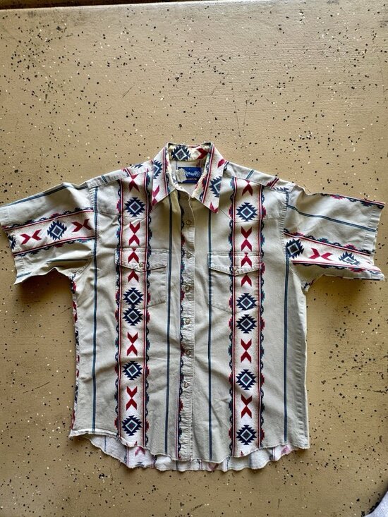 Wrangler Other - Vintage 80s Wrangler Aztec Brushpopper Pearl Snap Shirt